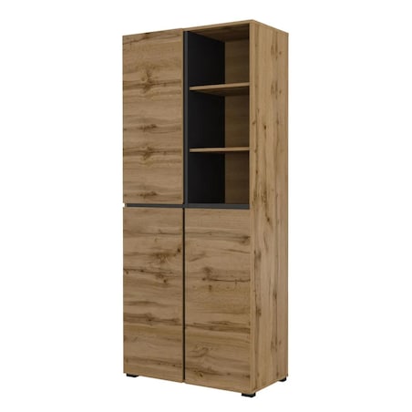 Szafa do przedpokoju CROSS 3D 80cm dąb wotan/czarna z półkami