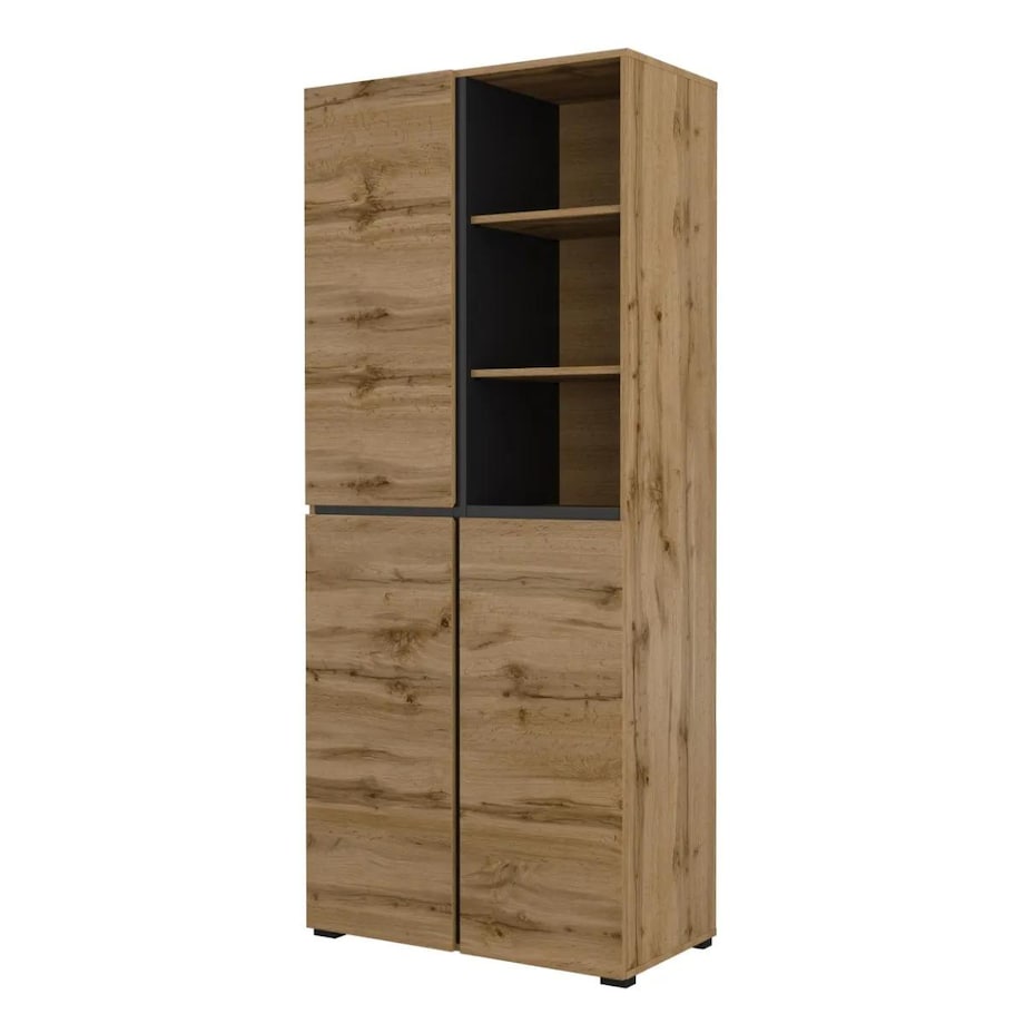 Szafa do przedpokoju CROSS 3D 80cm dąb wotan/czarna z półkami