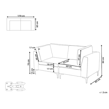 Sofa modułowa dla 2 osób EVJA Szary Welur