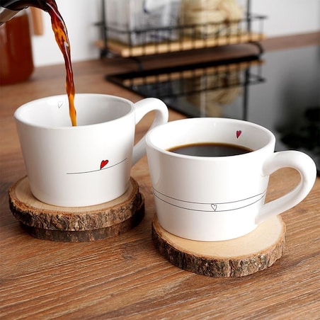 Kubki / filiżanki z uchem ceramiczne białe SERDUSZKA zestaw 2 szt. 200 ml