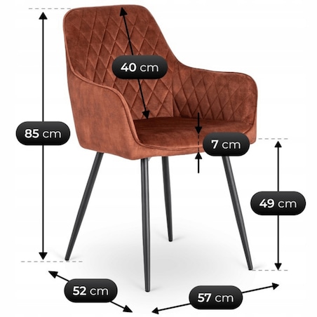 Krzesło Tapicerowane Welurowe Do Salonu Jadalni Kuchenne Rude BRESSO