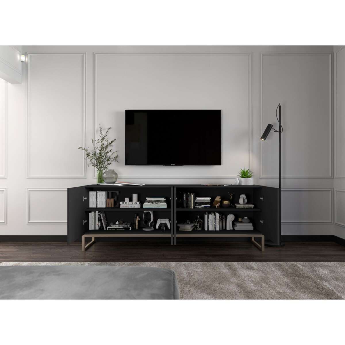 Szafka RTV Glamour Komoda RTV Glamour Czarny Mat 150 cm