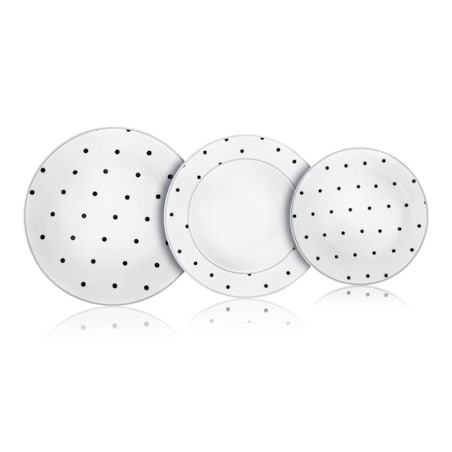 zestaw OBIADOWY 6 osób w KROPKI kropeczki 18 ele talerze jadalnia serwis