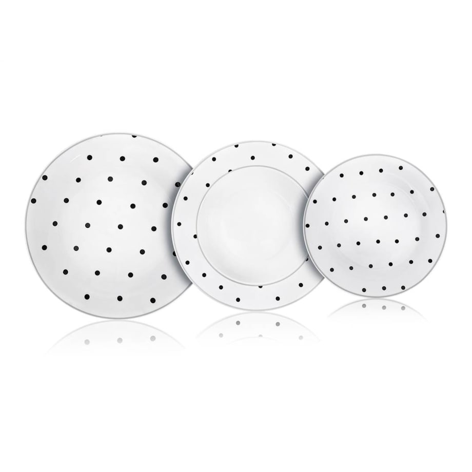 zestaw OBIADOWY 6 osób w KROPKI kropeczki 18 ele talerze jadalnia serwis