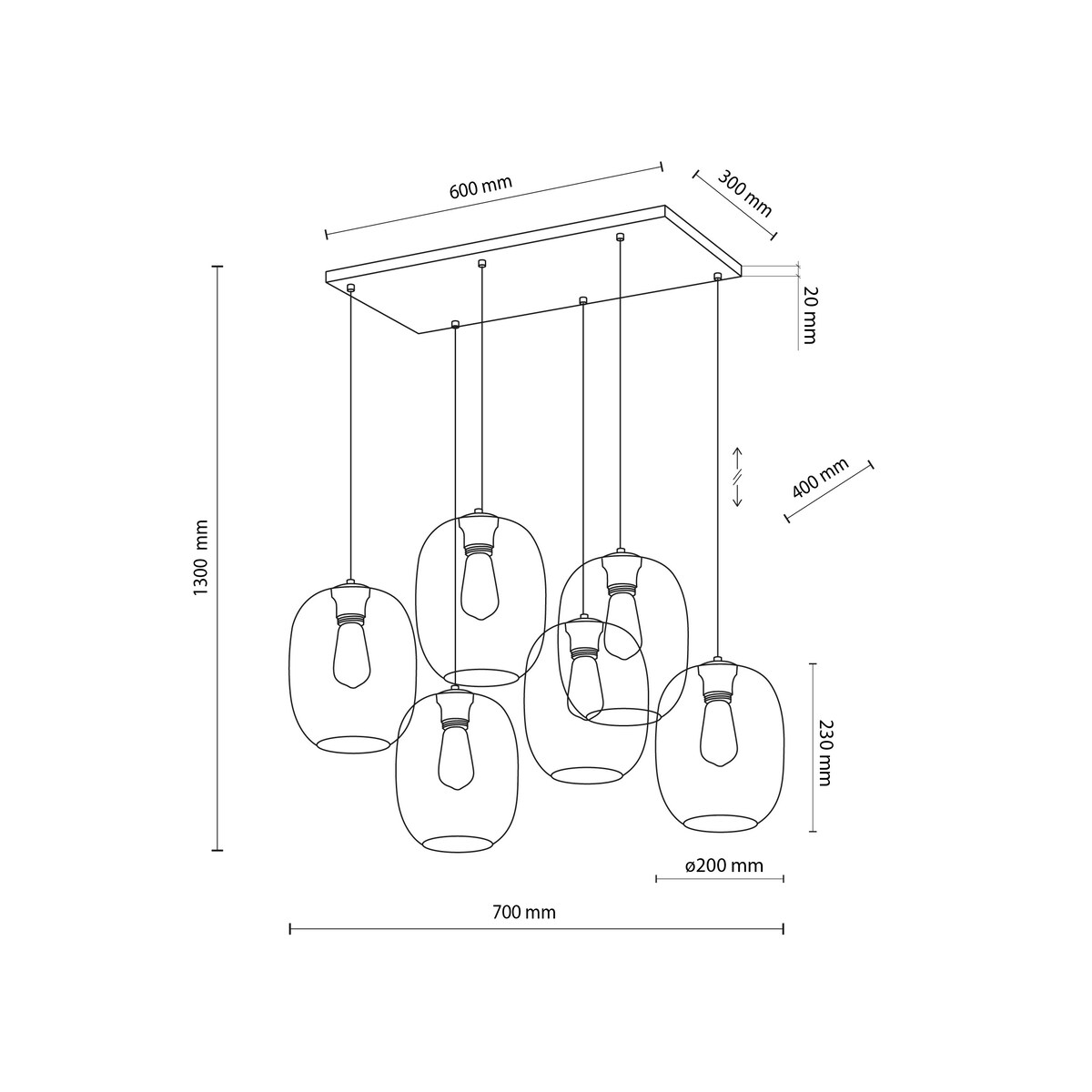 Lampa wisząca TK Lighting ELIO 5974 wielokolorowa 6xE27 regulowana nowoczesna do salonu i jadalni