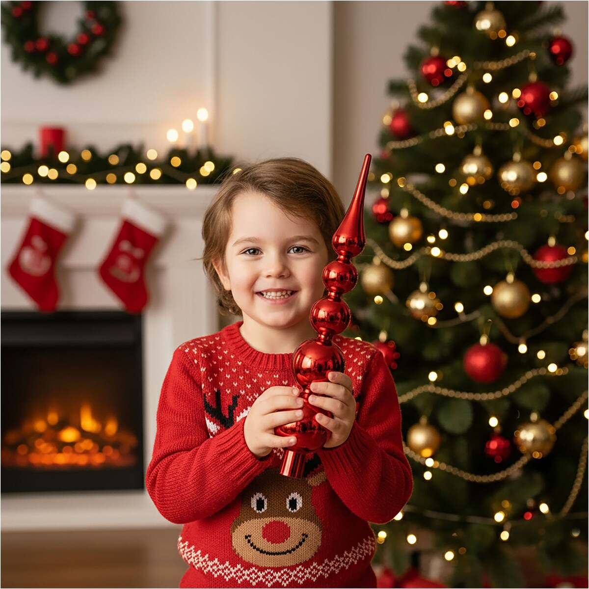 Czubek Na Choinkę Szpic Dekoracja Świąteczna Ozdobna Szklana 28 Cm Czerwona