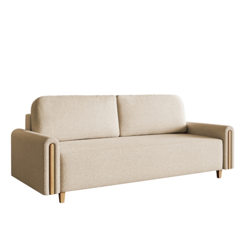 Sofa MODERN z funkcją spania - jasny beż+ drewno buk