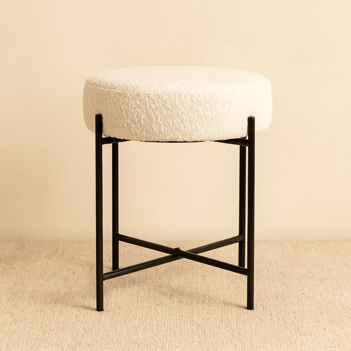 Taboret z obiciem bouclé KRUK, Ø 36 x 40 cm