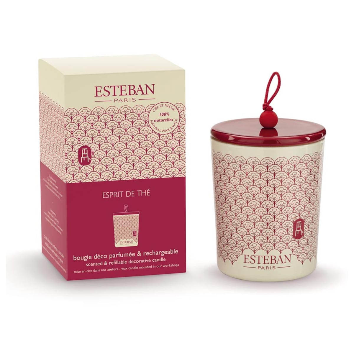Świeca zapachowa Esprit de thé + ceramiczna przykrywka, 180 g, Esteban