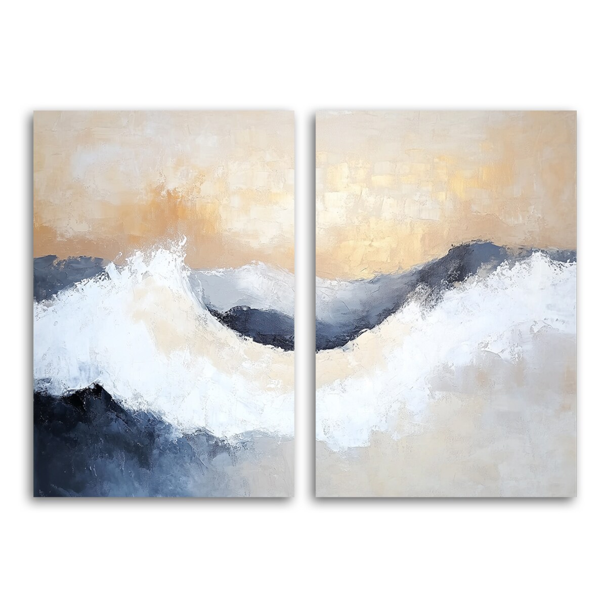 Zestaw 2 obrazów set do salonu sypialni biura loftu spa Beżowa abstrakcja fale boho 160x120 (2x80x120)