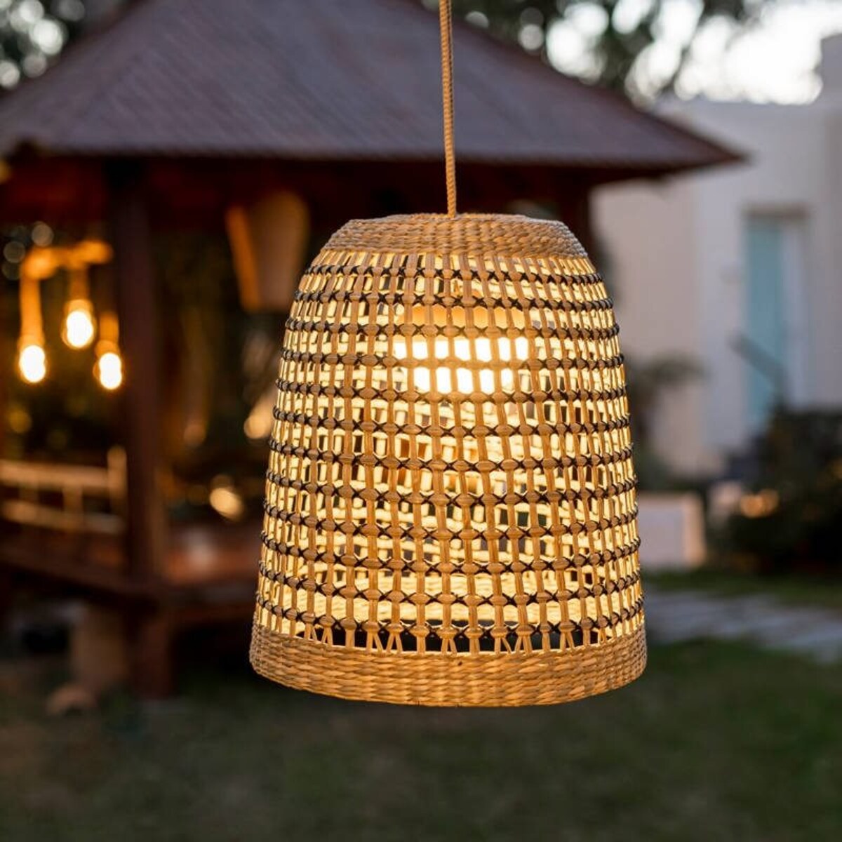 Pleciona lampa wisząca Positano LUMPOS035XXHXNW King Home IP54 naturalna beżowa
