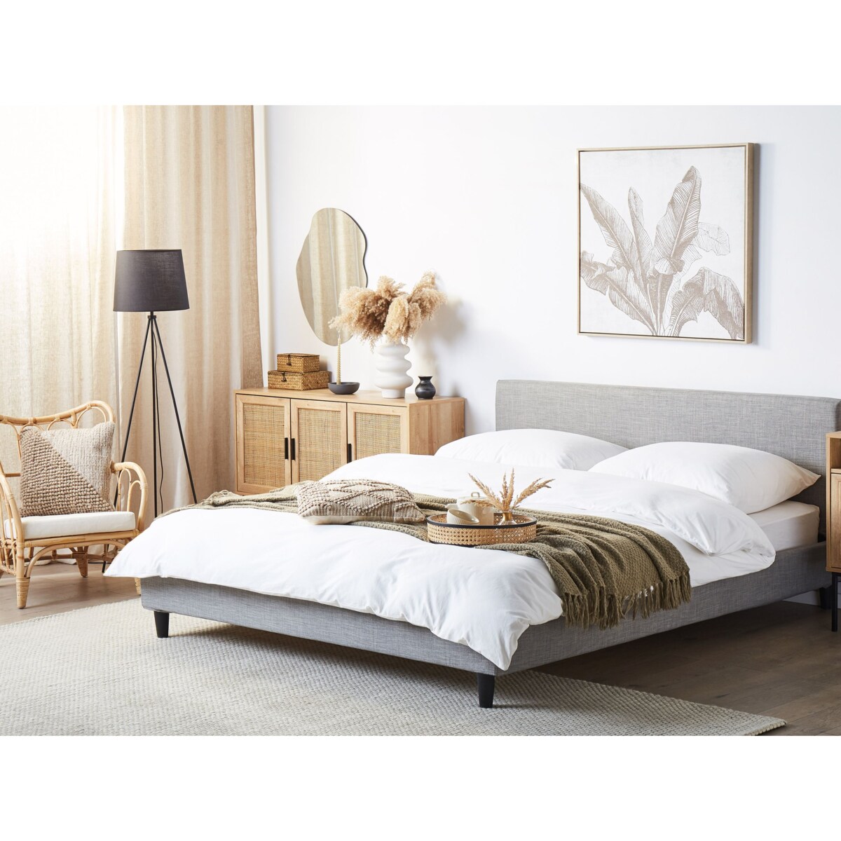 Łóżko LED FITOU 180 x 200 cm Jasnoszary