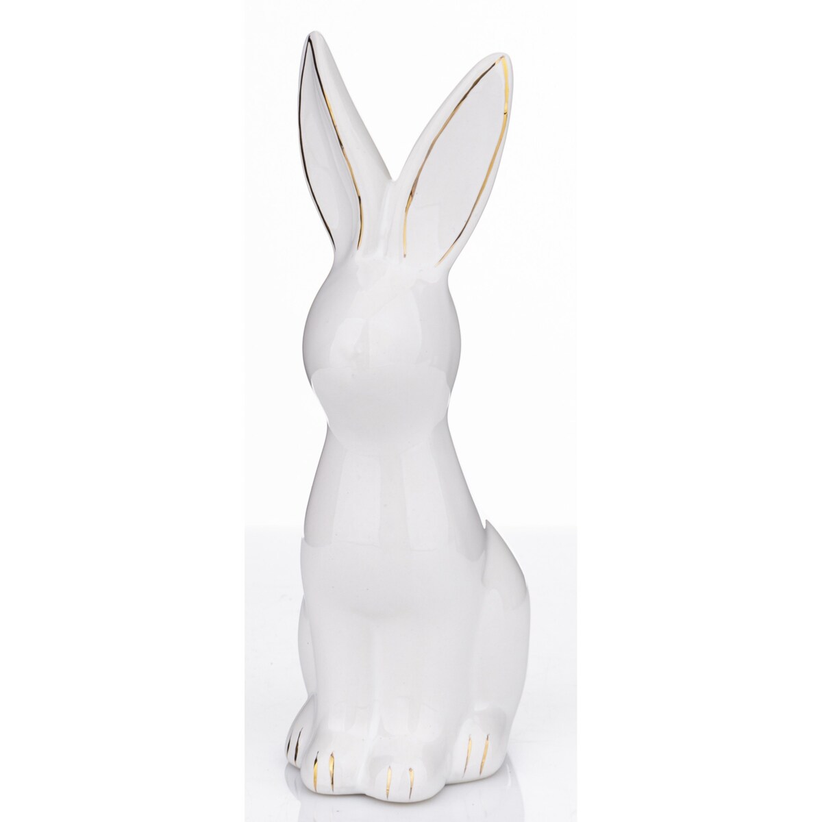 Dekoracja - siedzący biały królik 16x5,5x8 cm z pozłacanymi uszkami -2