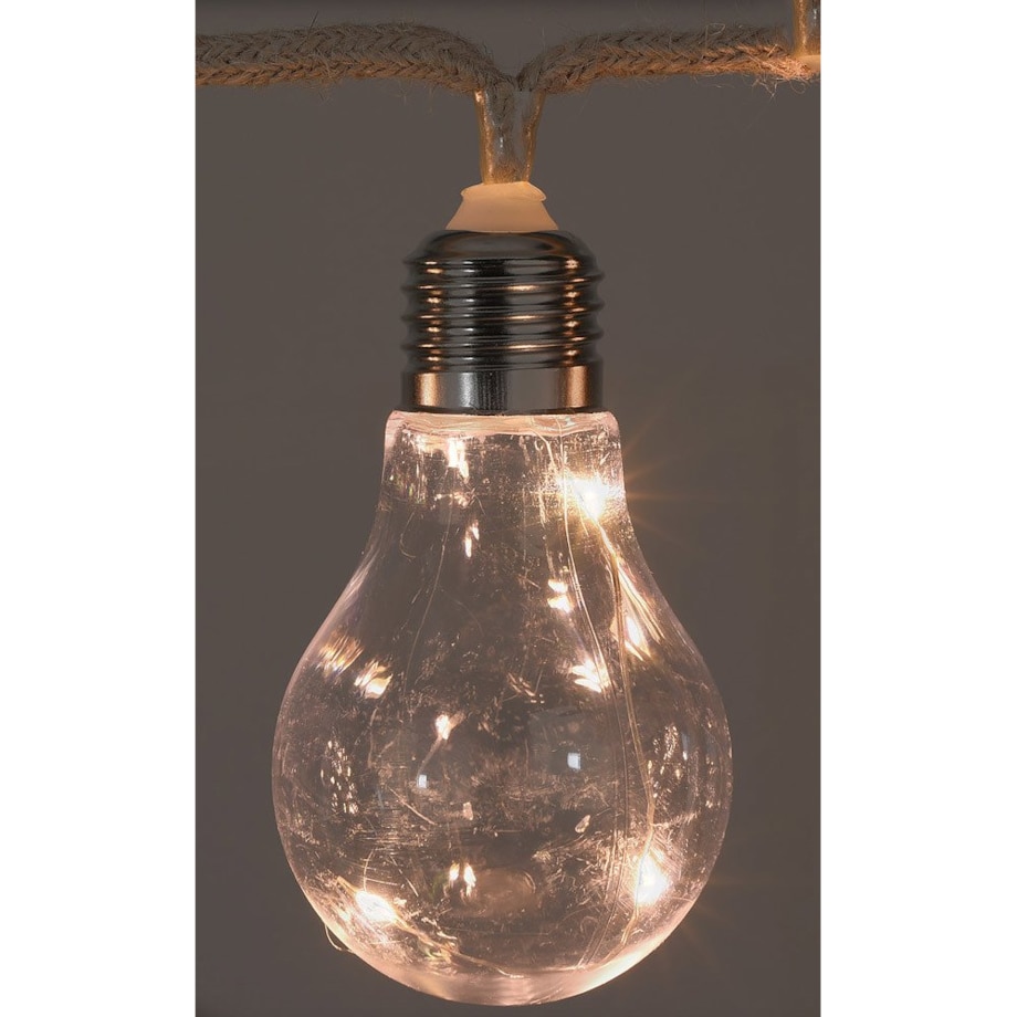 Łańcuch świetlny LED z motywem żarówek na jutowym sznurku - 10 żarówek