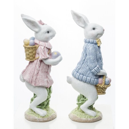 Dekoracja - para eleganckich króliczków z pisankami 26x8x8,5 cm