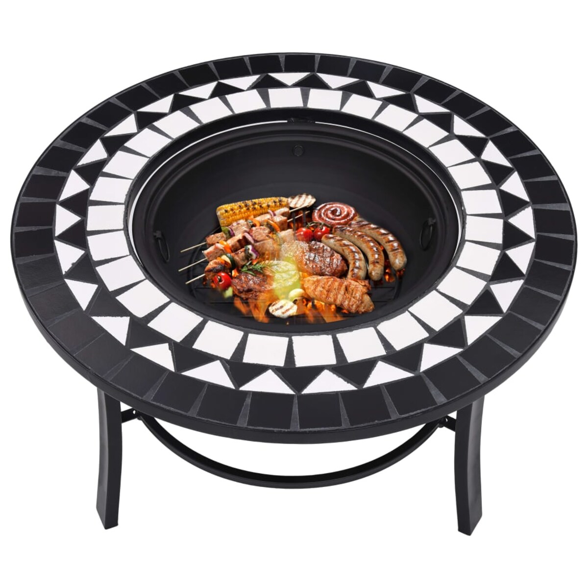 vidaXL Palenisko z mozaiką, czarno-białe, 68 cm, ceramika