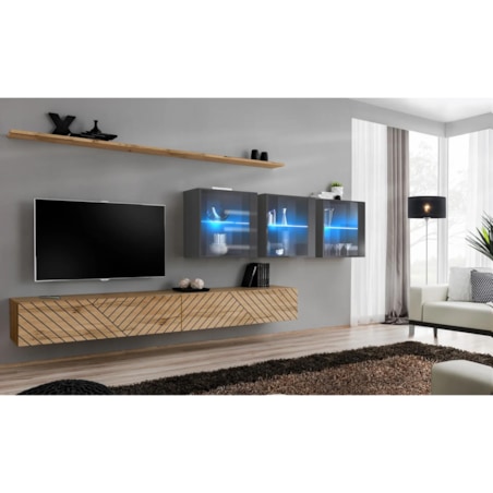 Meblościanka SWITCH LAMEL XVII dąb wotan/szara