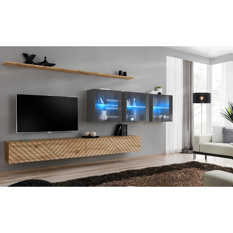 Meblościanka SWITCH LAMEL XVII dąb wotan/szara