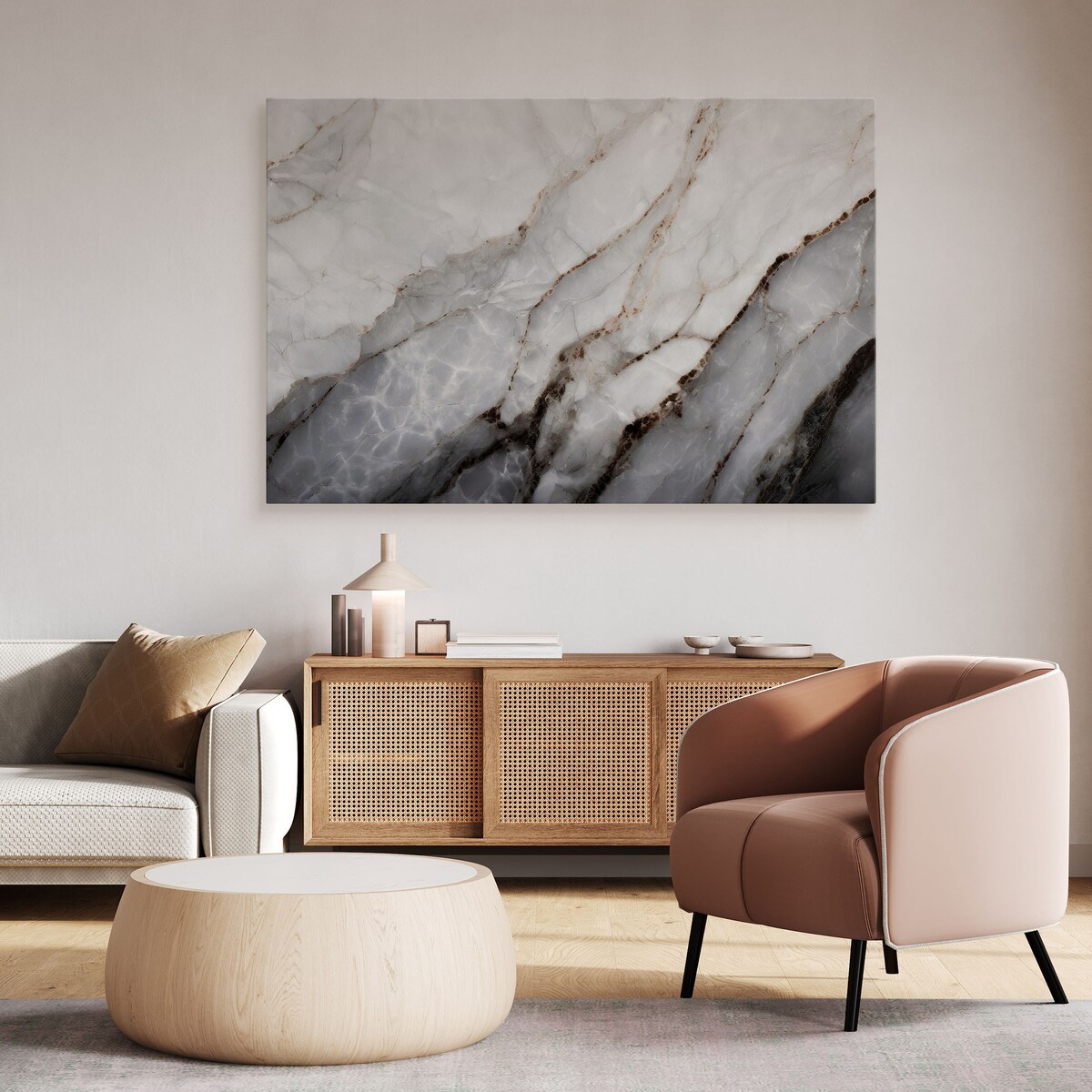 OBRAZ DO SALONU SZARY MARMUR STYL GLAMOUR ABSTRAKCJA KAMIEŃ 120x80cm