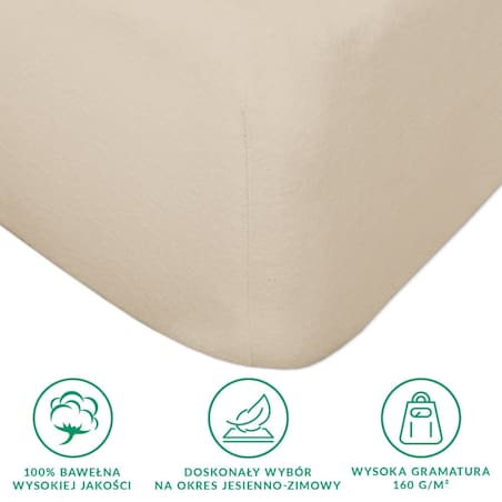 Prześcieradło flanela z gumką 180x200 kolor jasny beż