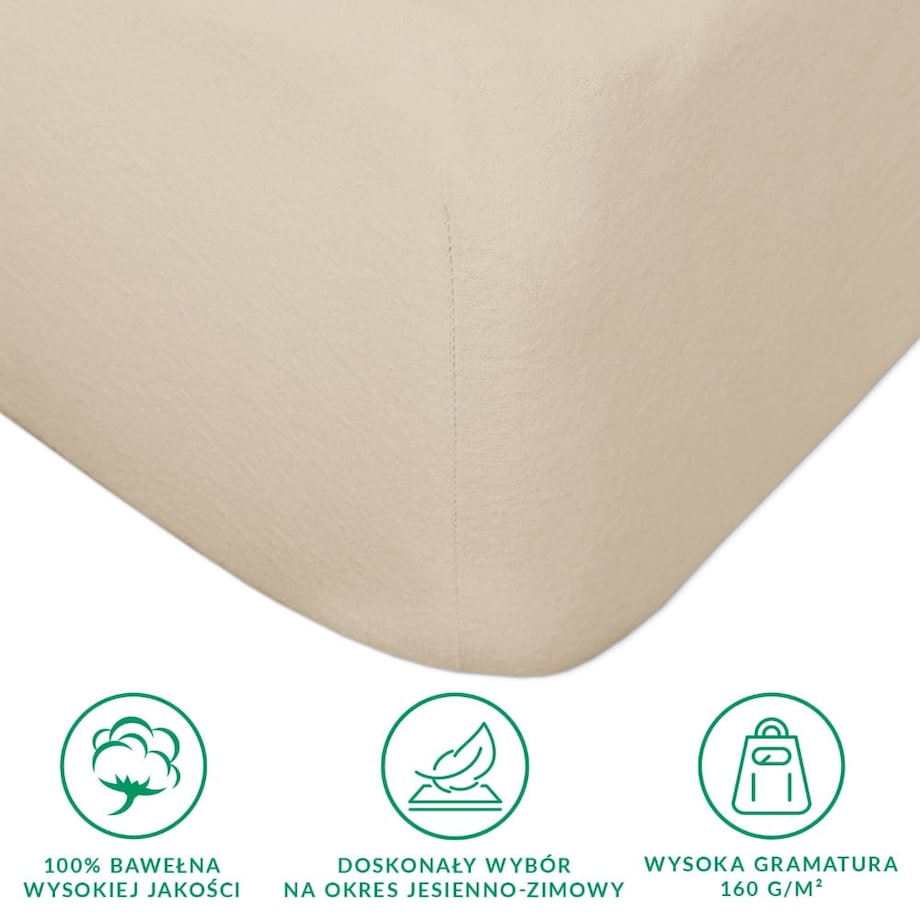 Prześcieradło flanela z gumką 180x200 kolor jasny beż