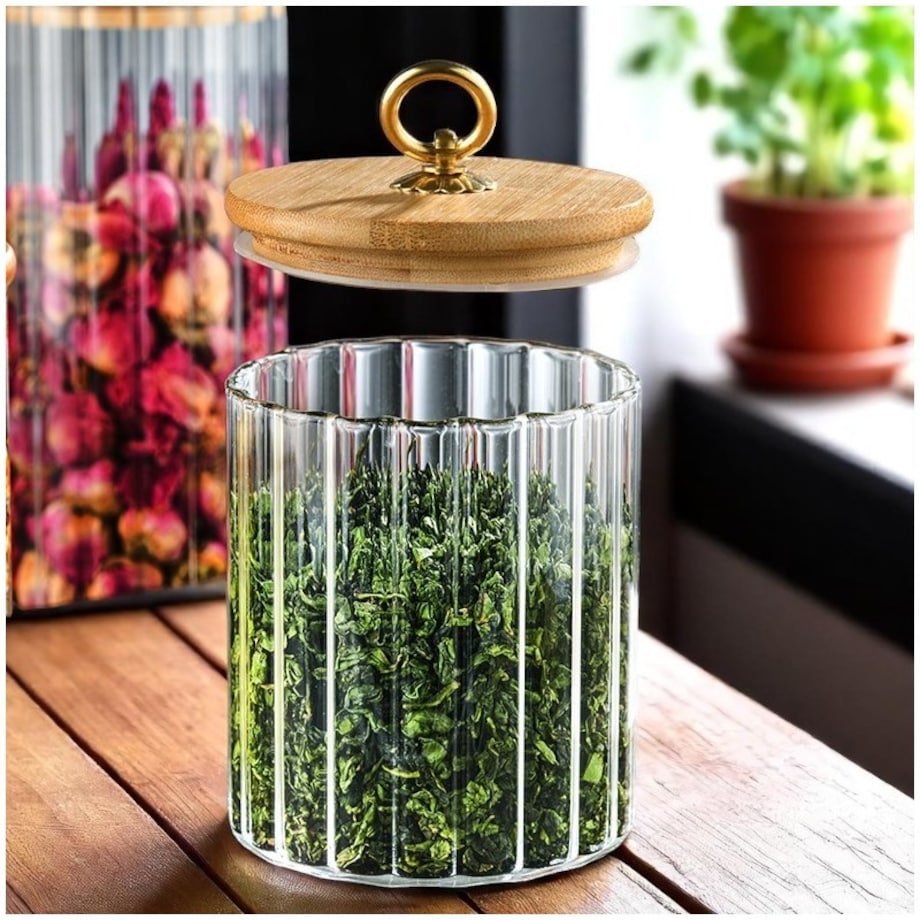 Cukiernica, pojemnik ryflowany z przykrywką bambusowa, rozm. S, 550 ml 1szt SZK167