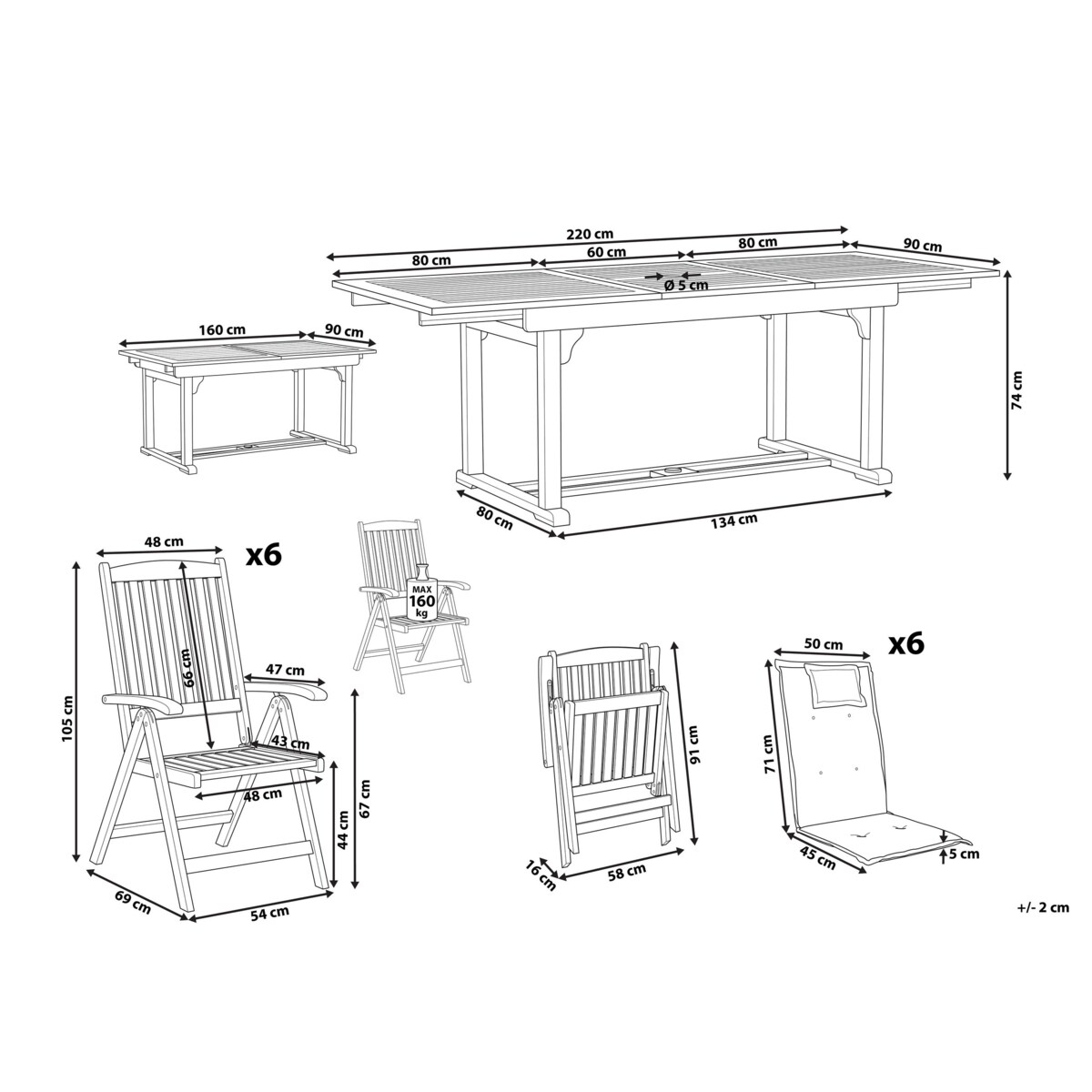 Zestaw ogrodowy dla 6 osób JAVA PREMIUM Drewno akacjowe Jasnoszary
