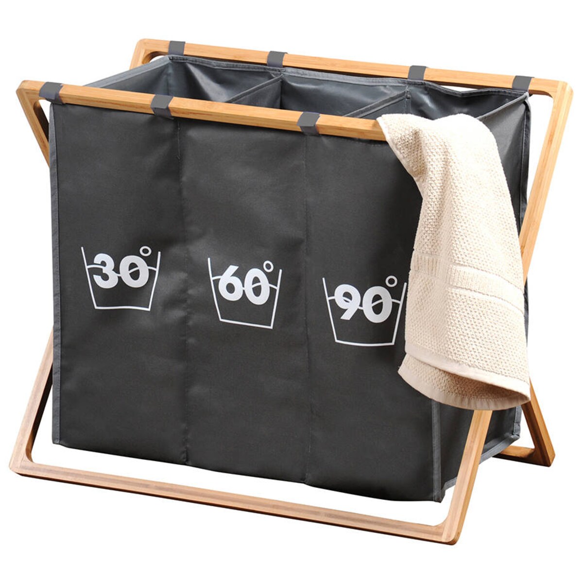 Kosz na pranie z trzema przegródkami, na stelażu, Kesper