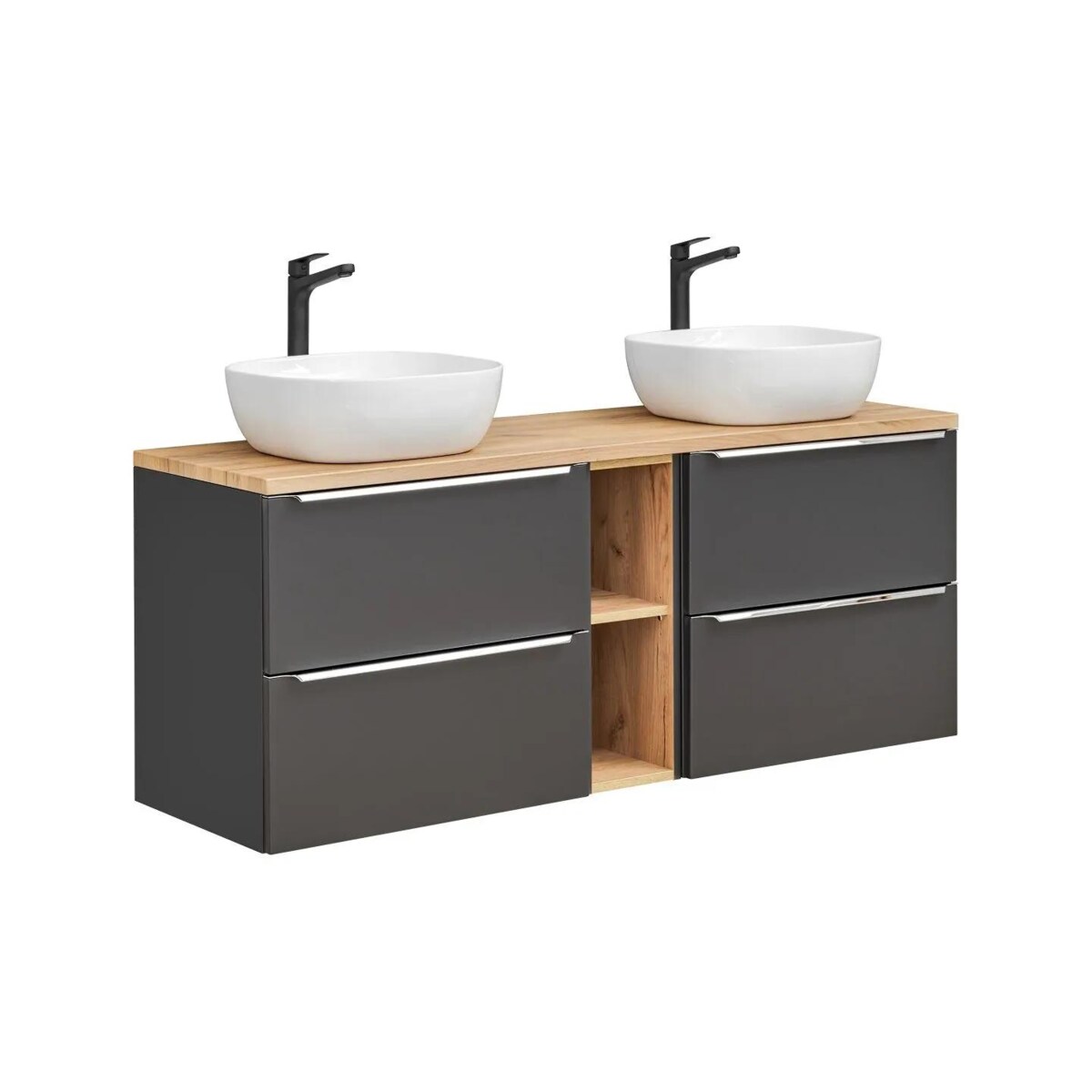 Szafka pod umywalkę CAPRI 820 + CAPRI 820 + CAPRI 810 140 cm czarna mat zestaw z blatem