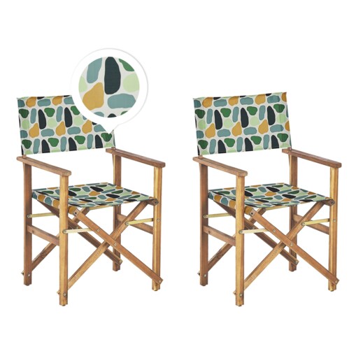 Zestaw 2 krzeseł ogrodowych akacjowy jasne drewno z białym / wzór w plamy CINE
