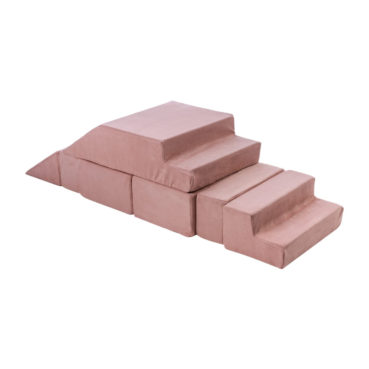 Piankowa Sofa Kostka dla Dzieci - Sofa do Pokoju Dziecięcego, Velvet, Pudrowy Róż