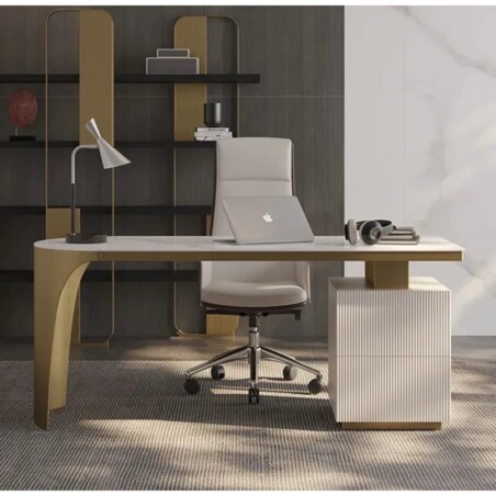 Białe - złote biurko ze stali nierdzewnej Matrix Premium 140x70x75 ...