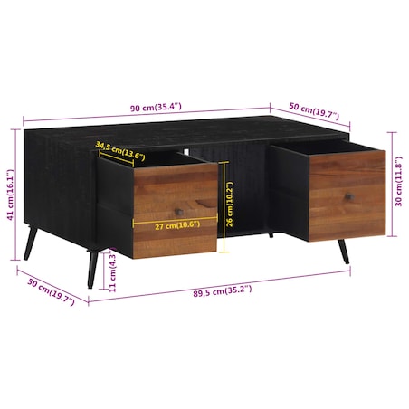 vidaXL Stolik kawowy, 90x50x41 cm, drewno tekowe z odzysku