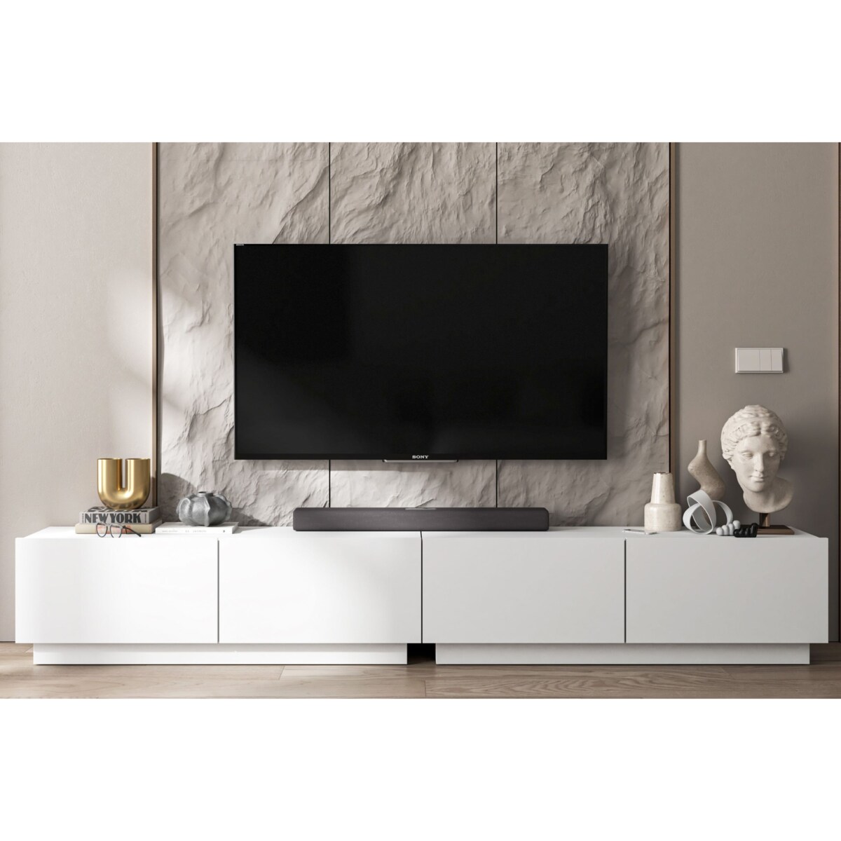 Szafka RTV Loft Stojąca / Wisząca Komoda RTV Biały MAT 240 cm