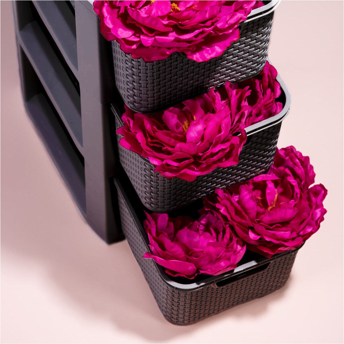 Regał Stojak Łazienkowy Rattanowy Szafka Z Koszami 4 X 7L Antracyt