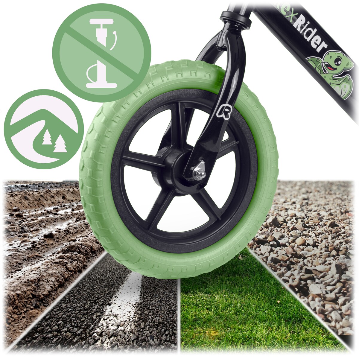 Rowerek biegowy dla dzieci jeździk lekki stabilny Ricokids czarno-zielony