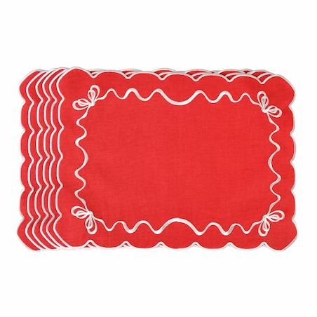 Haftowane podkładki o falistej linii z motywem kokard White Christmas Bows – komplet 6 szt.