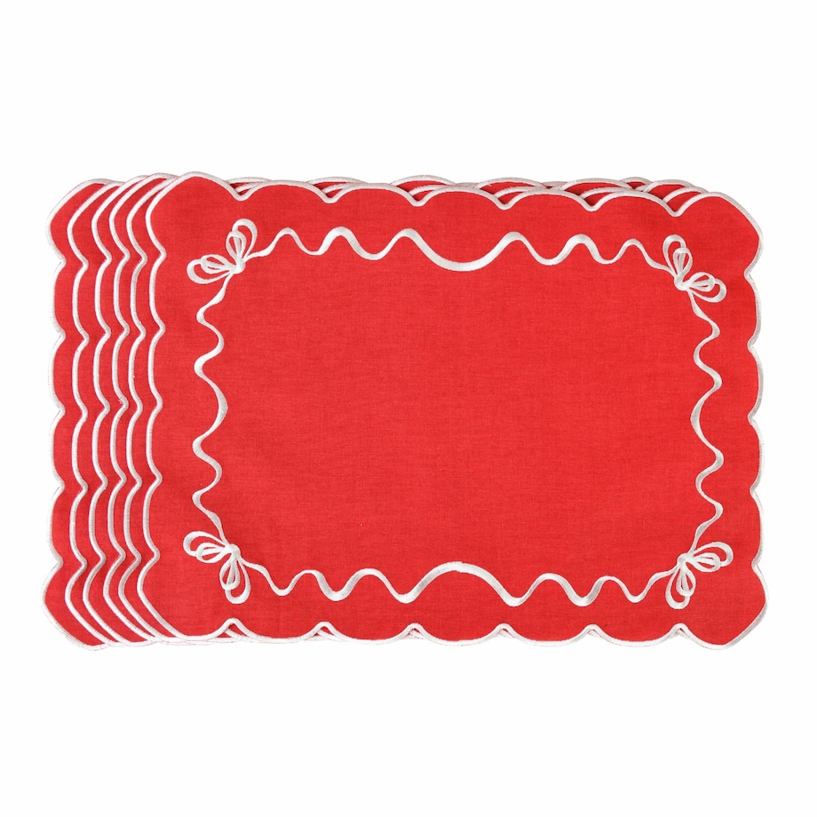 Haftowane podkładki o falistej linii z motywem kokard White Christmas Bows – komplet 6 szt.