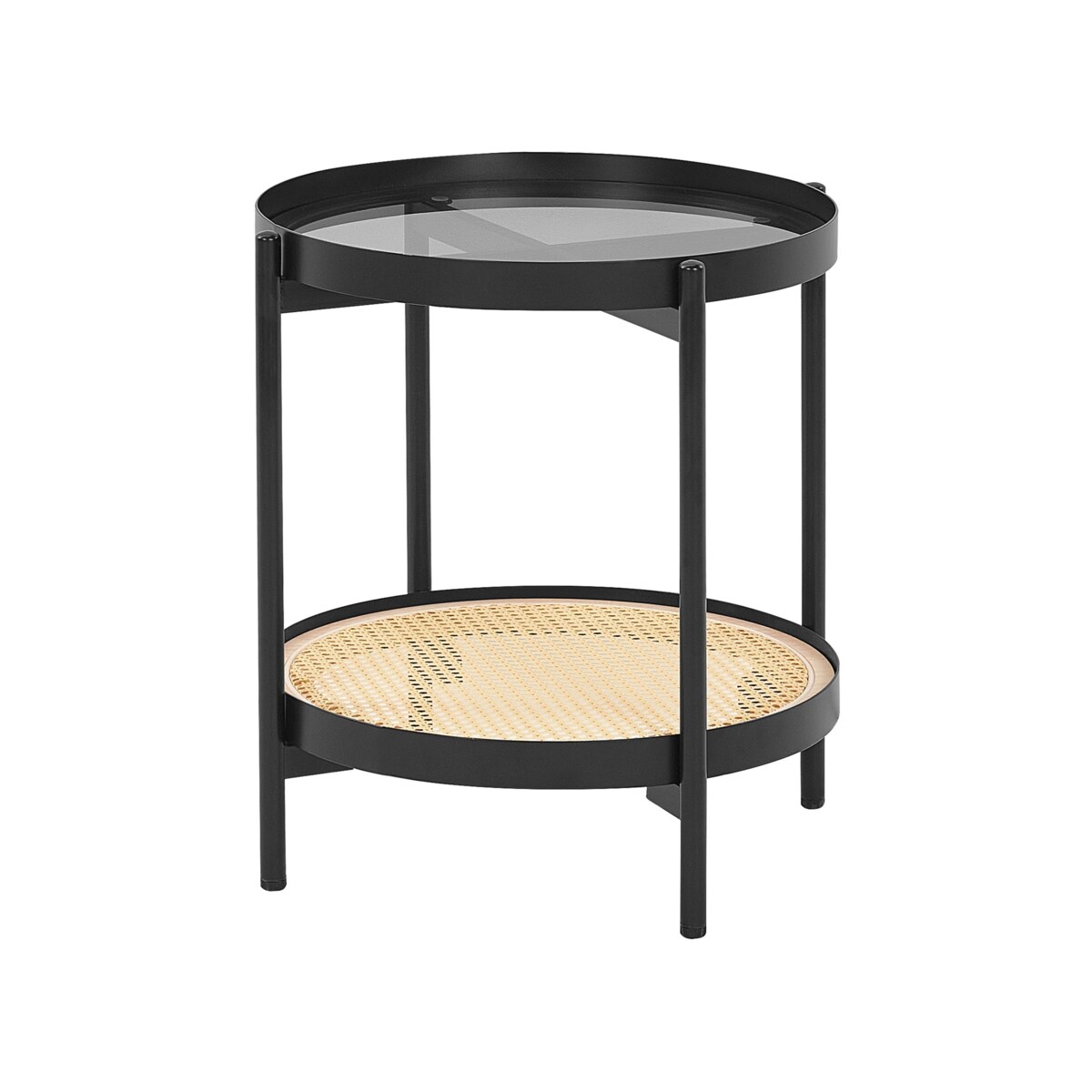 Stolik pomocniczy szklany jasne drewno z czarnym RENO