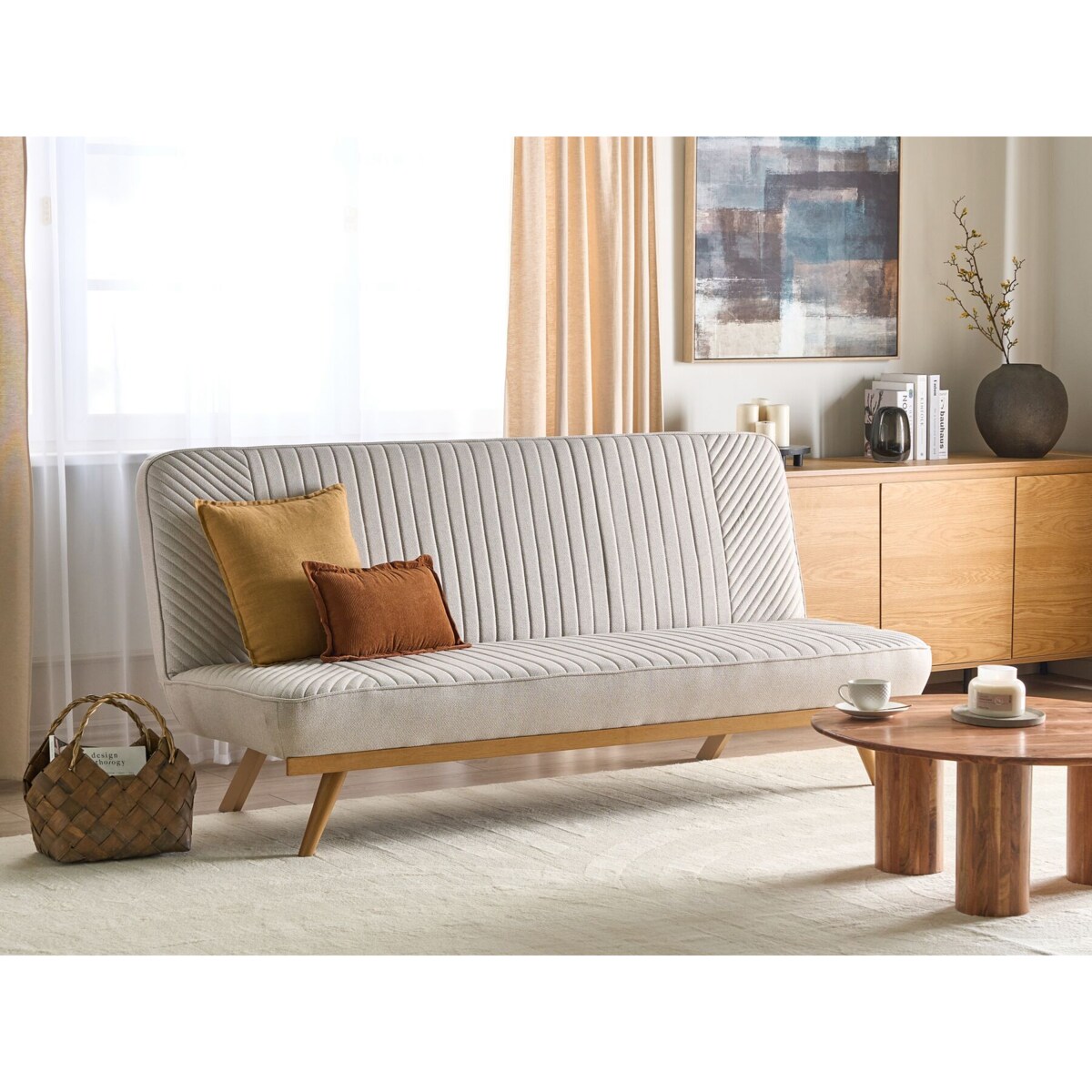 Sofa rozkładana KALFAFELL Beżowy dla 2 osób