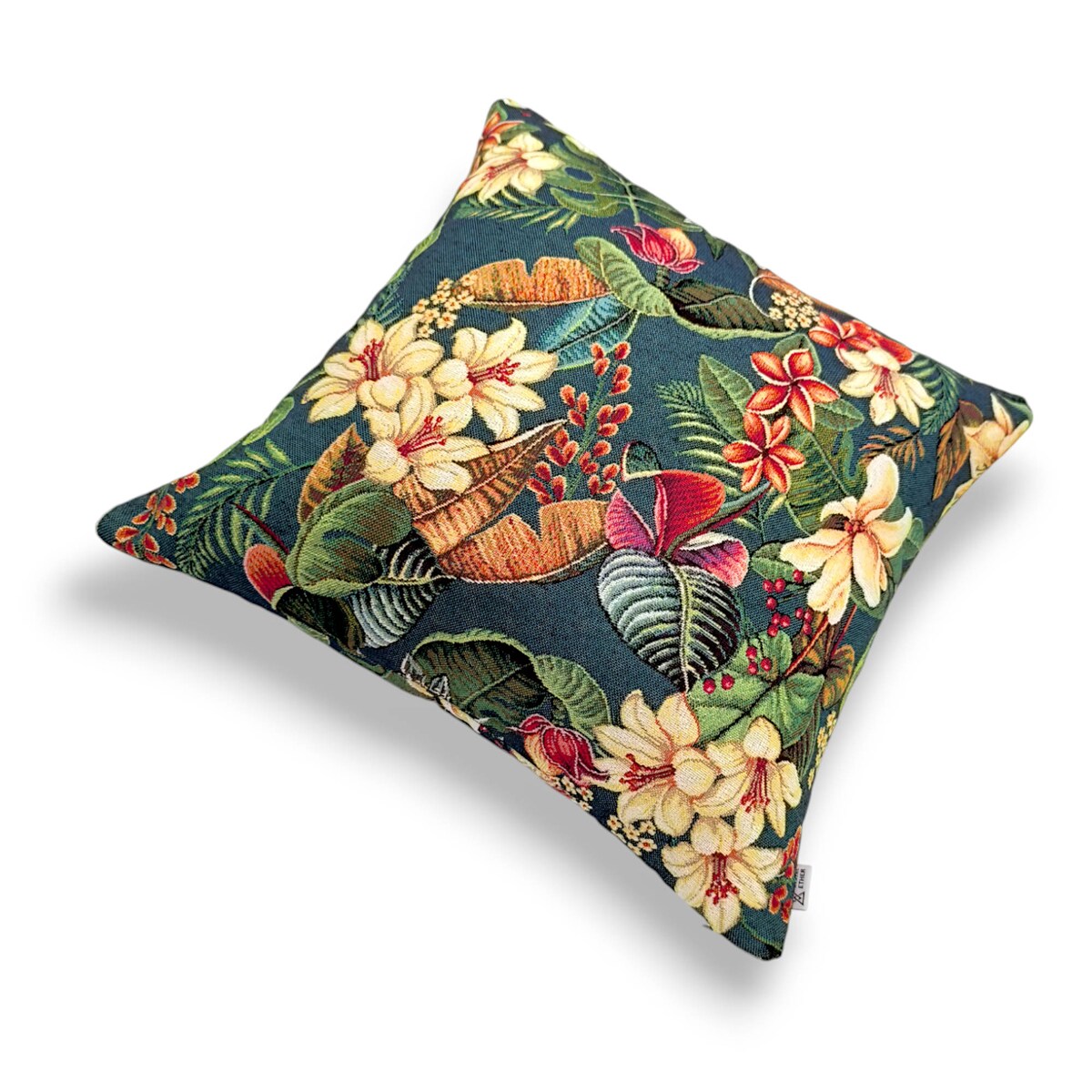 Zielona żakardowa poduszka dekoracyjna w kwiaty lotosu 45x45