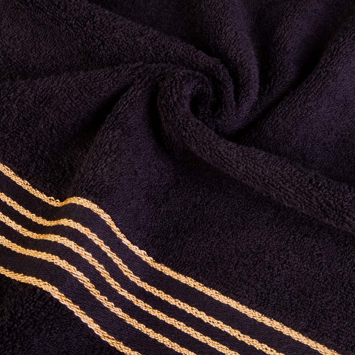 Ręcznik do rąk 30x50 cm bawełniany kolor czarny z bordiurą w złote paski 500 g/m2 TIWANO