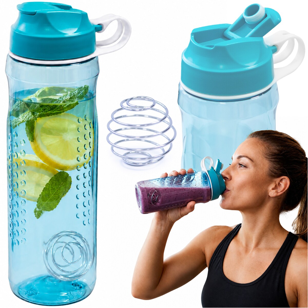 Bidon Na Wodę Shaker Ze Sprężynką Rowerowy Do Szkoły Butelka 610 Ml