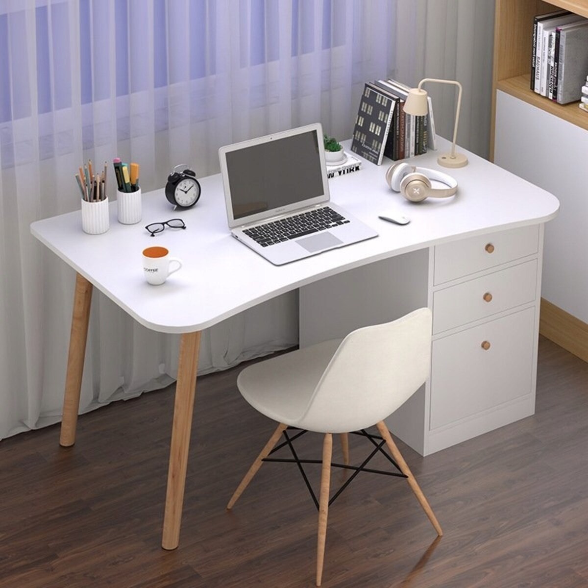 Biurko komputerowe do domu biura szuflady białe stolik 100 cm skandynawski