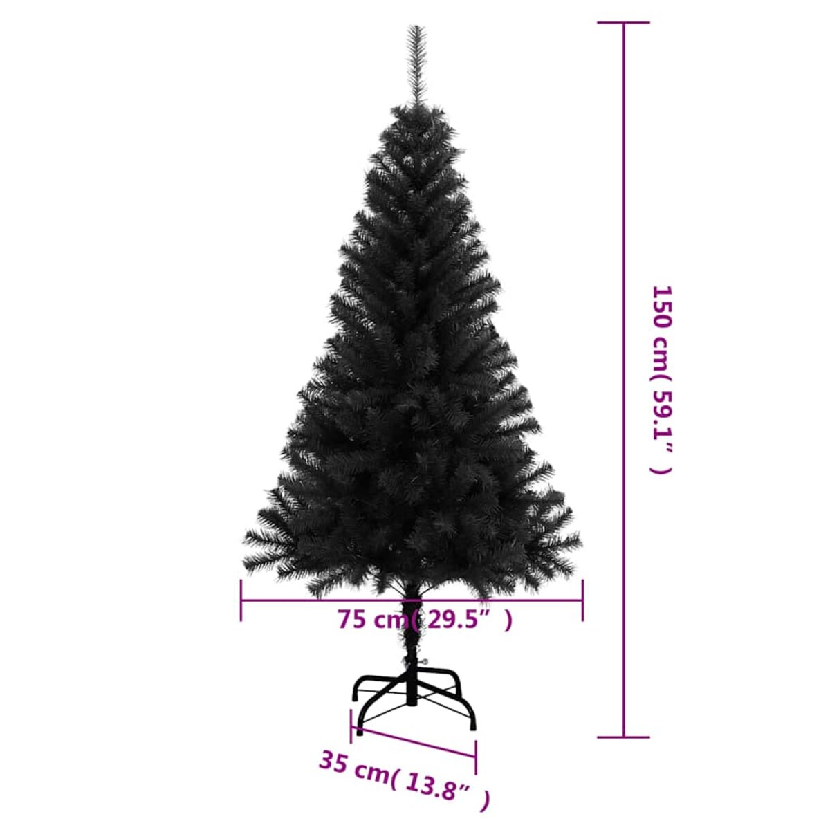 vidaXL Sztuczna choinka ze stojakiem, czarna, 150 cm, PVC