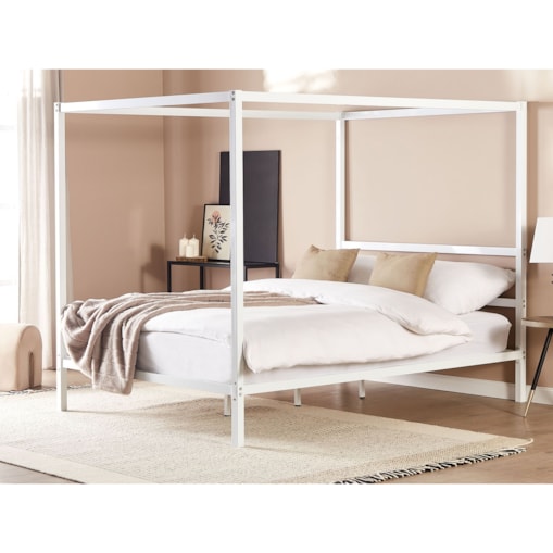 Łóżko metalowe z baldachimem 160 x 200 cm białe LESTARDS
