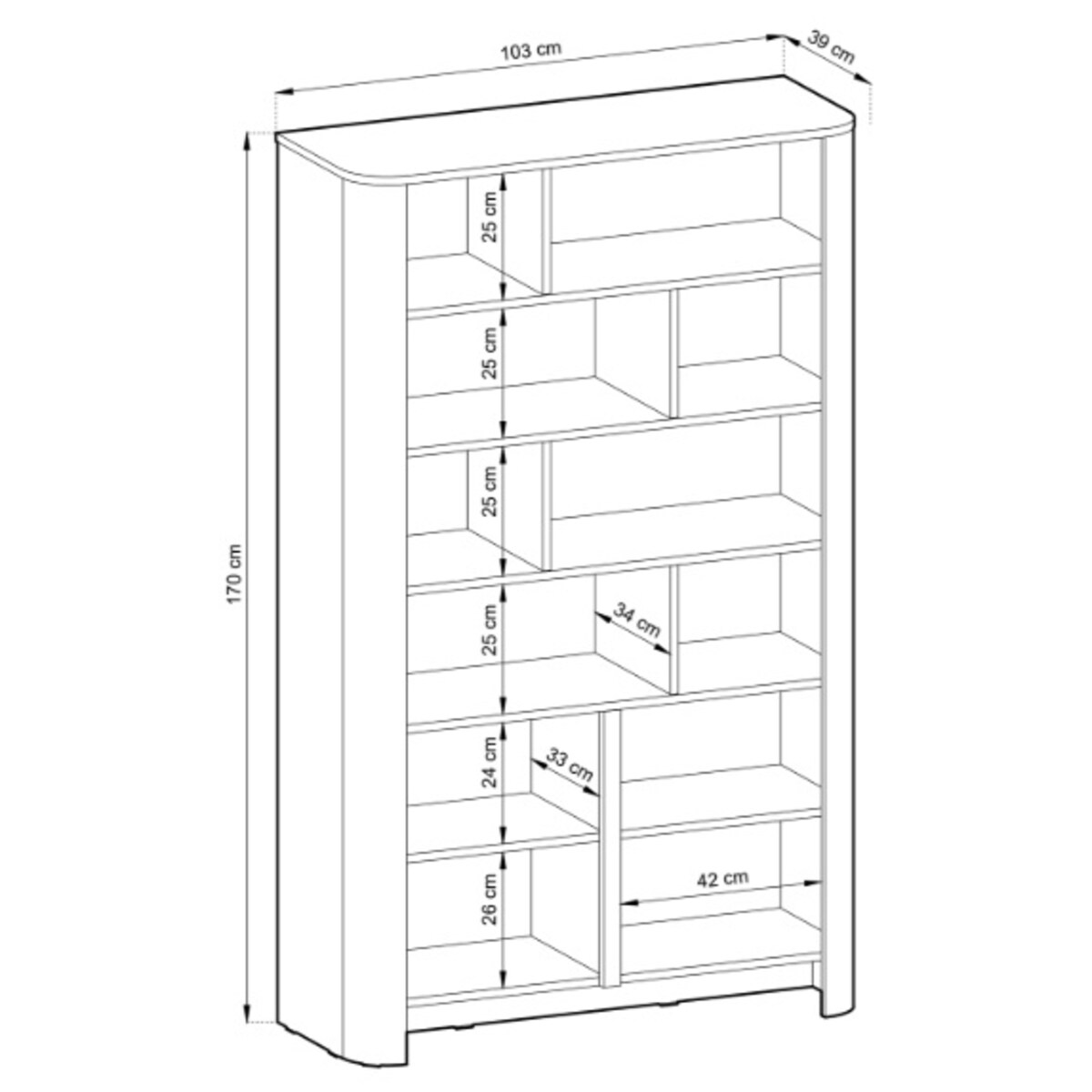 Regał pojemny o zaokrąglonych kształtach, Dąb Vincenza