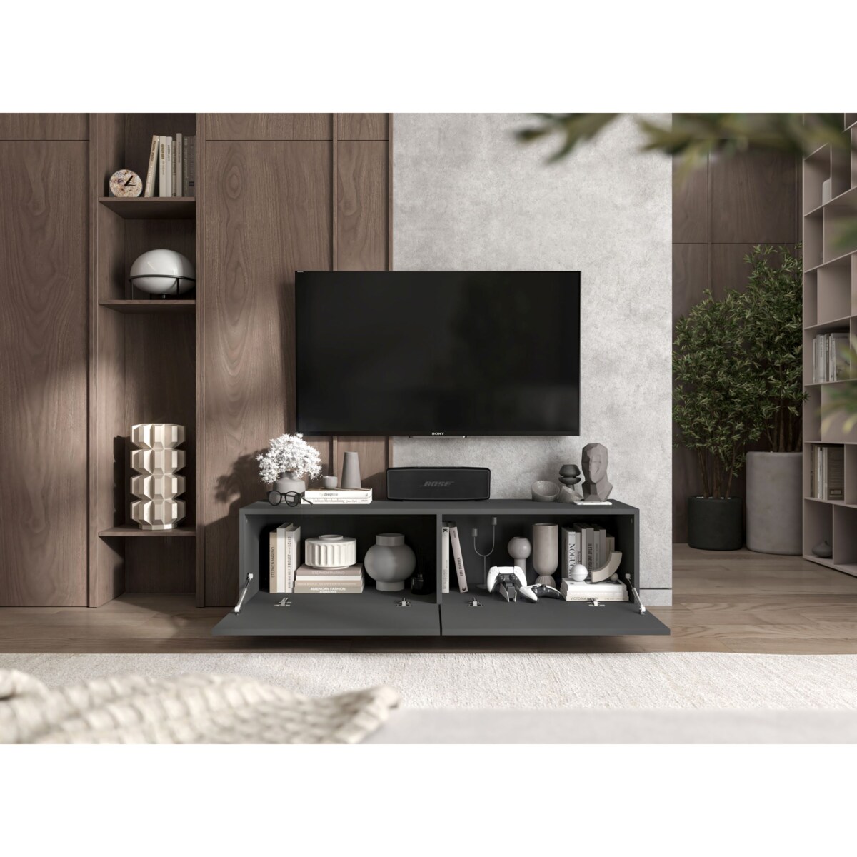 Szafka RTV Komoda Loft Industrialna stojąca / wisząca Grafit MAT 120 cm