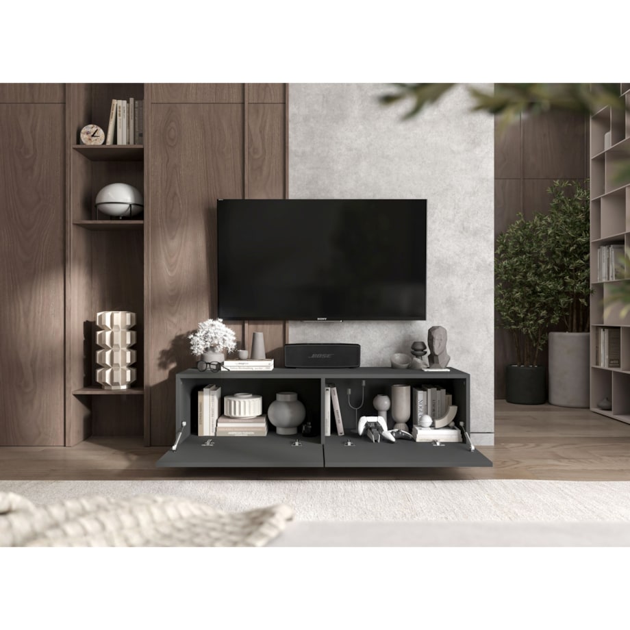 Szafka RTV Komoda Loft Industrialna stojąca / wisząca Grafit MAT 120 cm