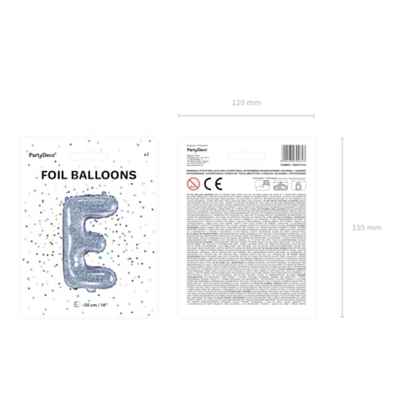 Balon foliowy Litera ''E'', 35cm, holograficzny